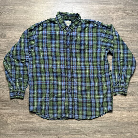 L.L. Bean Men's Scotch Plaid Flannel Shirt - Navy/Green/Red - Picture 1 of 5
